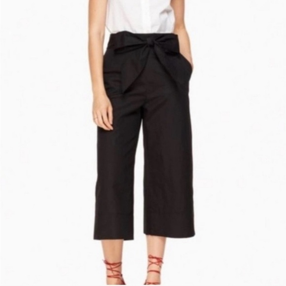 Kate Spade Black Wide Leg Culottes with Front Bow Tie - Picture 1 of 7